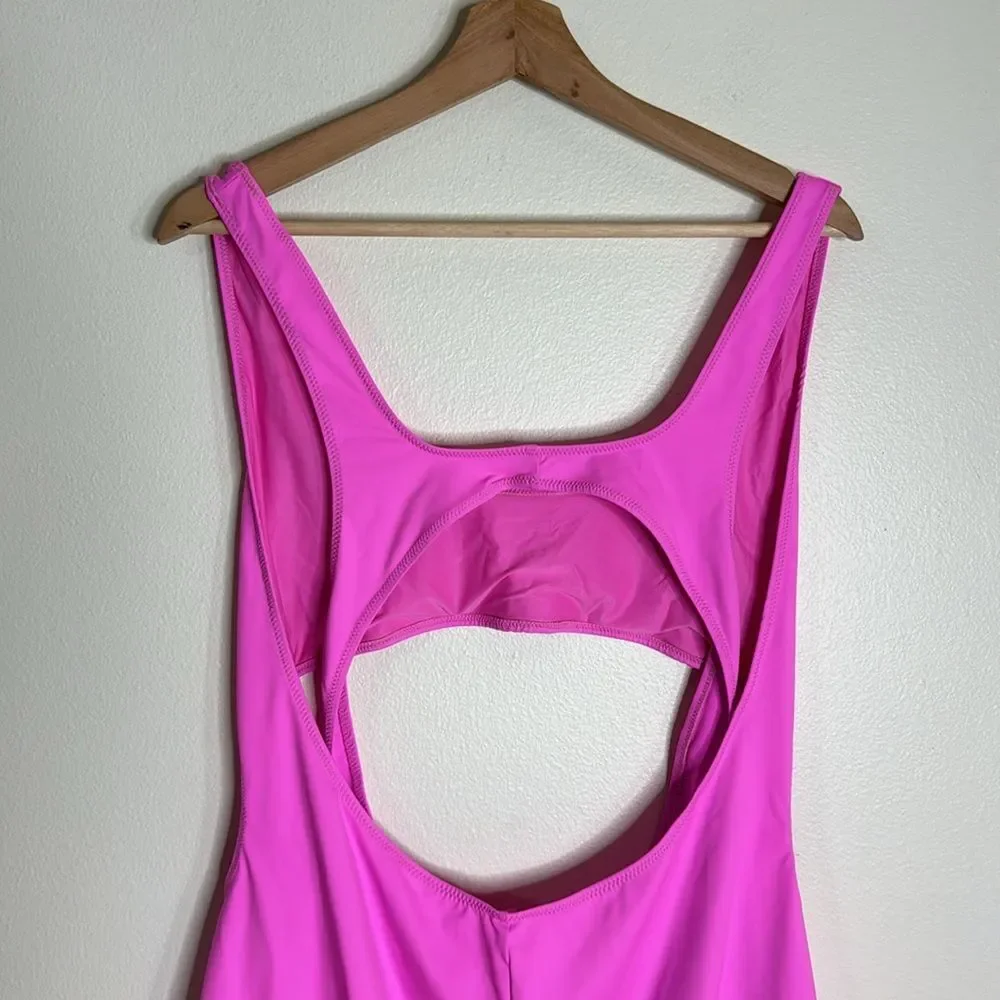 Skims Signature Recycled Swim Cut Out Tank Dress in color taffy size 3X